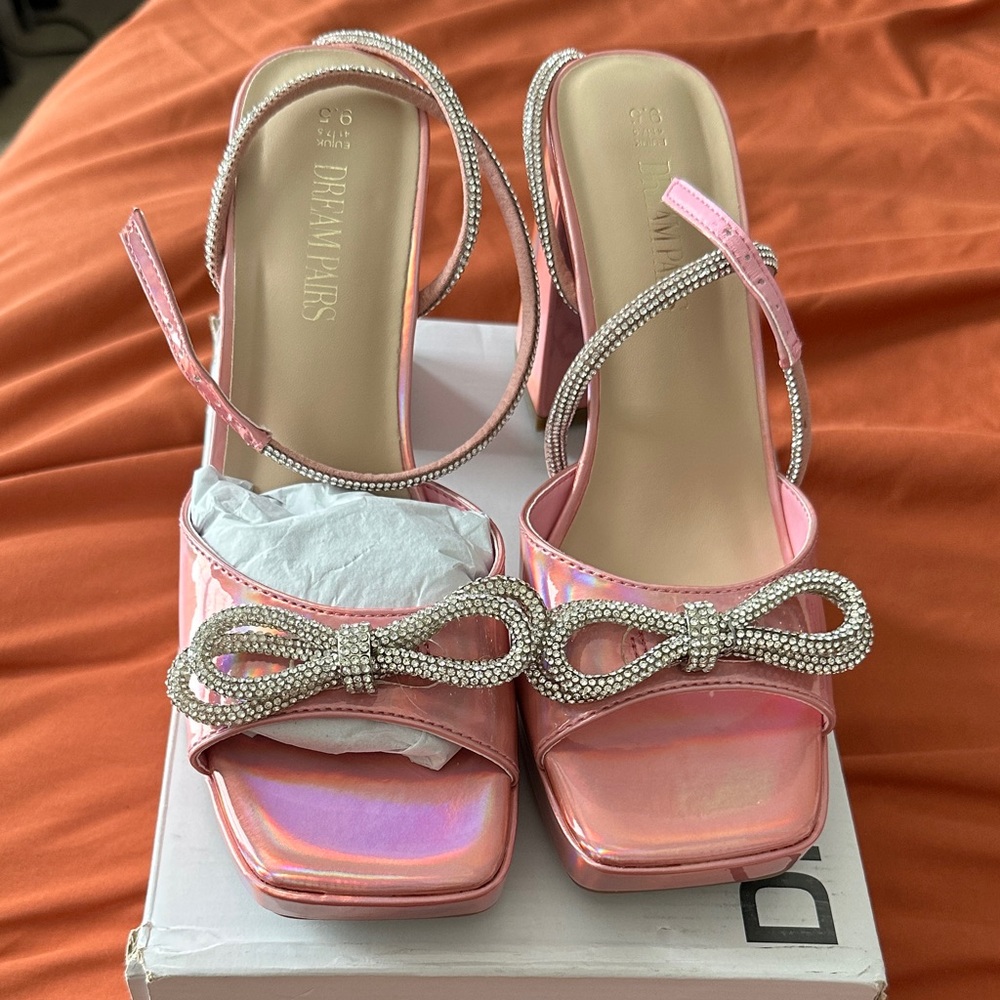 Dream Paris Pink Heels with Rhinestone Bow